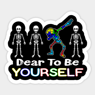 Autism Awareness Dare to Be Yourself Dabbing Skeleton Sticker